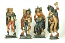 Four Gröden beggar figurines, originating from Schloss Gandlegg (South Tyrol), early 19th century